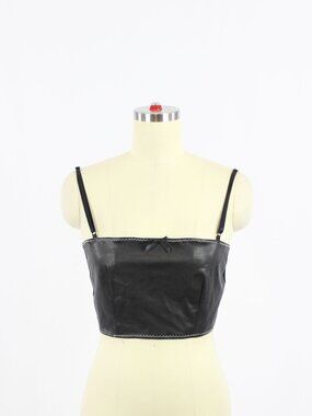 Vintage 90's MORGAN DE TOI Y2K Black Faux Leather Mesh Cropped Tank Top, Size M
